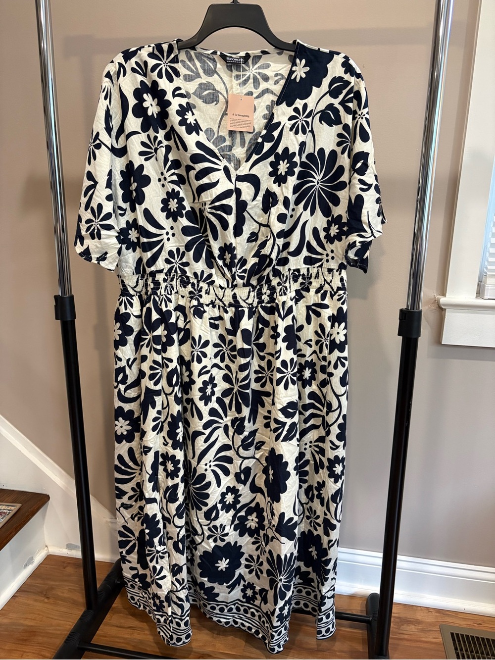 NWT BloomChic Indigo Large Floral Print Pockets Midi Dress 3X - Picture 3 of 10